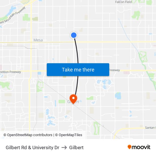 Gilbert Rd & University Dr to Gilbert map