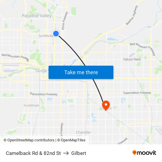 Camelback Rd & 82nd St to Gilbert map