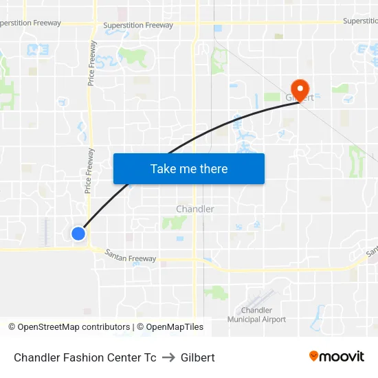 Chandler Fashion Center Tc to Gilbert map