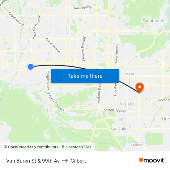 Van Buren St & 99th Av to Gilbert map
