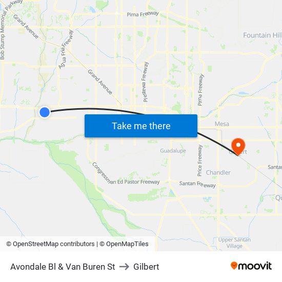 Avondale Bl & Van Buren St to Gilbert map