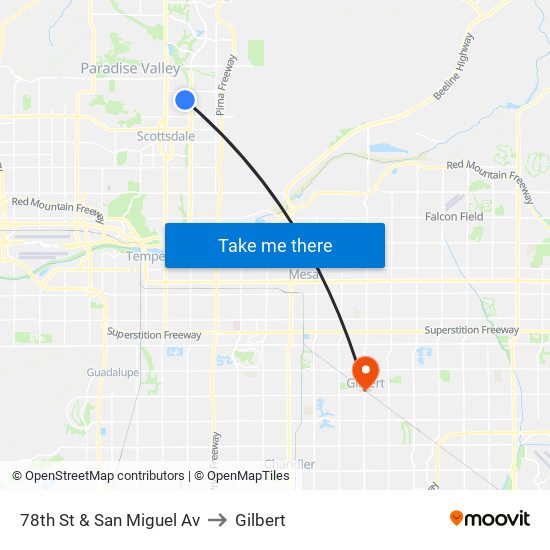 78th St & San Miguel Av to Gilbert map