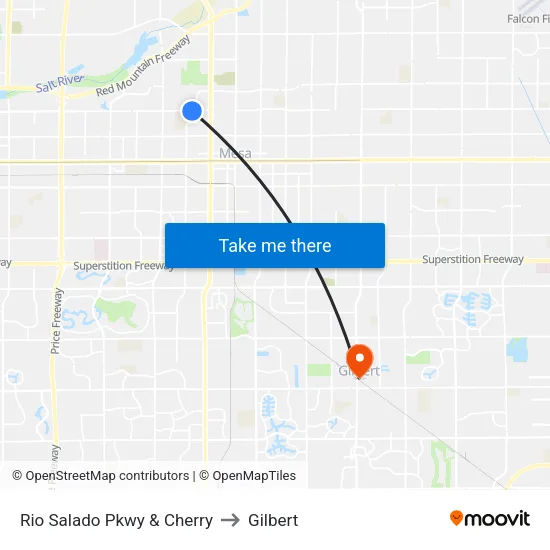 Rio Salado Pkwy & Cherry to Gilbert map