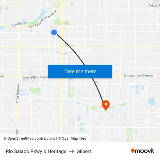 Rio Salado Pkwy & Heritage to Gilbert map