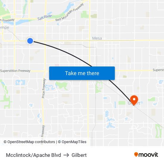 Mcclintock/Apache Blvd to Gilbert map