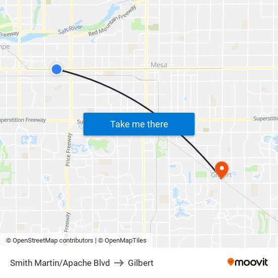 Smith Martin/Apache Blvd to Gilbert map