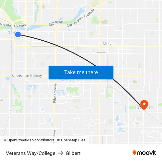 Veterans Way/College to Gilbert map