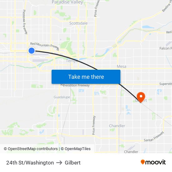 24th St/Washington to Gilbert map