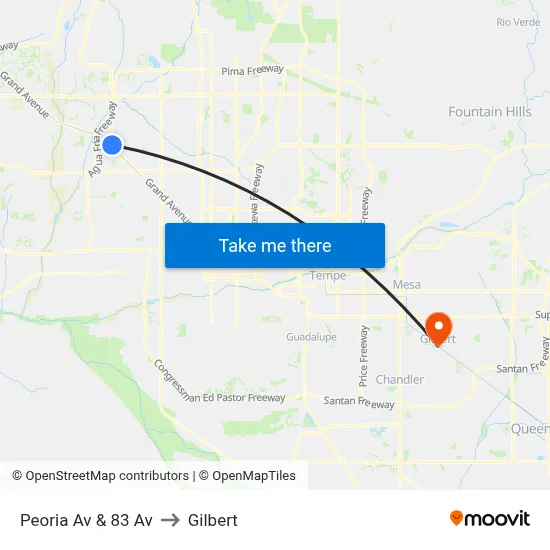 Peoria Av & 83 Av to Gilbert map