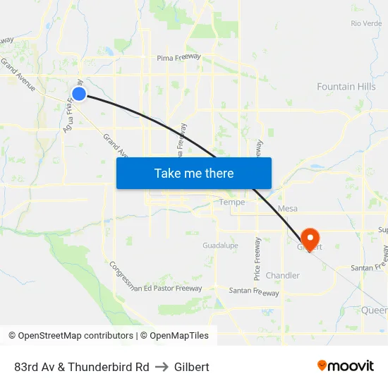 83rd Av & Thunderbird Rd to Gilbert map