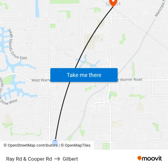Ray Rd & Cooper Rd to Gilbert map
