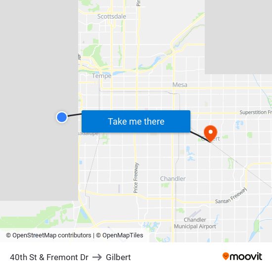 40th St & Fremont Dr to Gilbert map