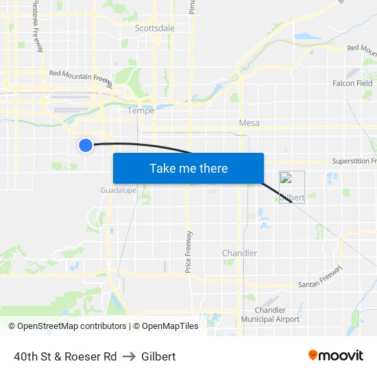40th St & Roeser Rd to Gilbert map