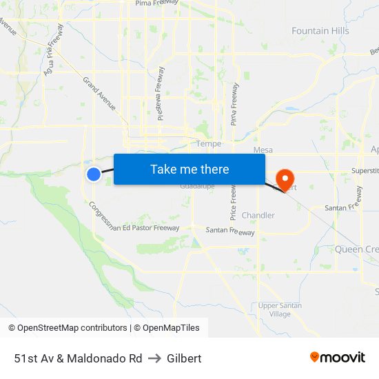 51st Av & Maldonado Rd to Gilbert map