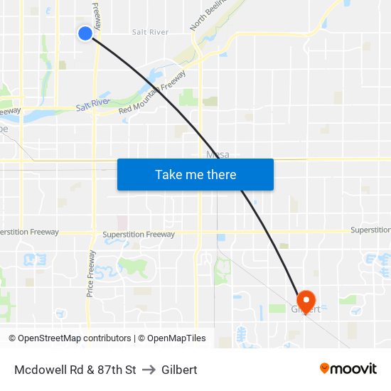 Mcdowell Rd & 87th St to Gilbert map