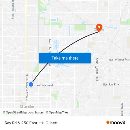 Ray Rd & 250 East to Gilbert map