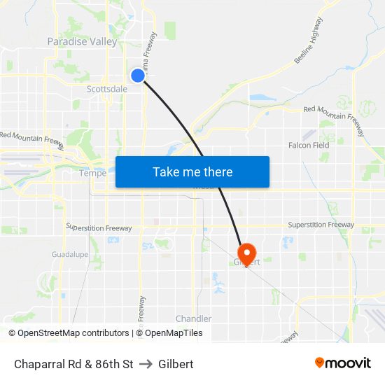 Chaparral Rd & 86th St to Gilbert map