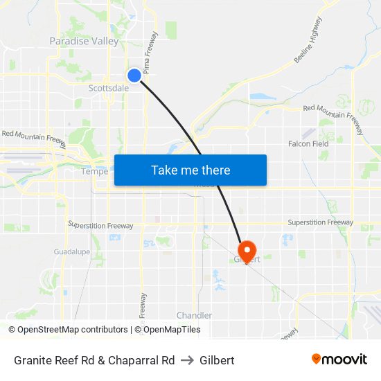 Granite Reef Rd & Chaparral Rd to Gilbert map