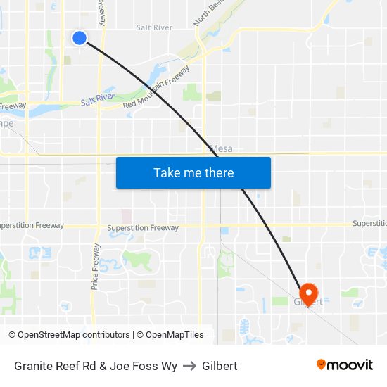 Granite Reef Rd & Joe Foss Wy to Gilbert map