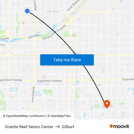 Granite Reef Senior Center to Gilbert map