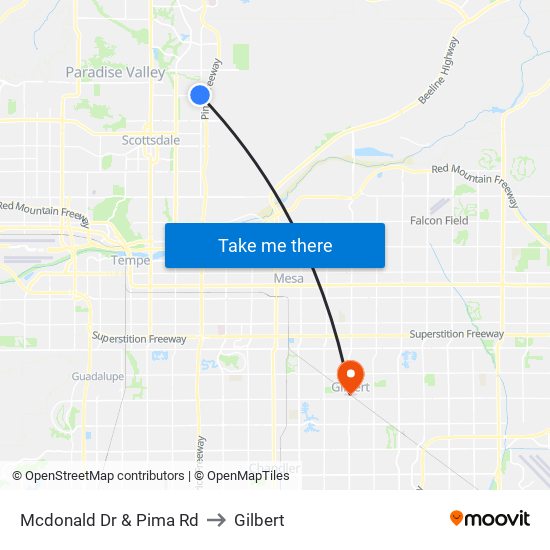 Mcdonald Dr & Pima Rd to Gilbert map