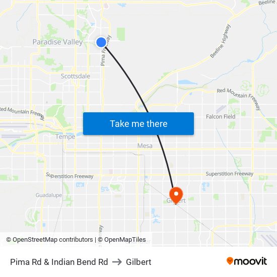 Pima Rd & Indian Bend Rd to Gilbert map