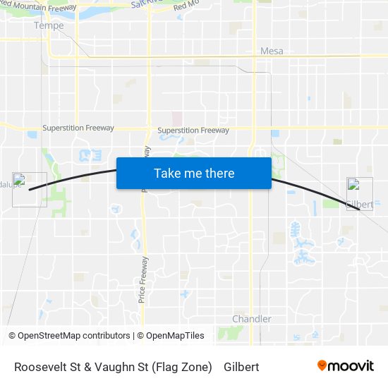 Roosevelt St & Vaughn St (Flag Zone) to Gilbert map