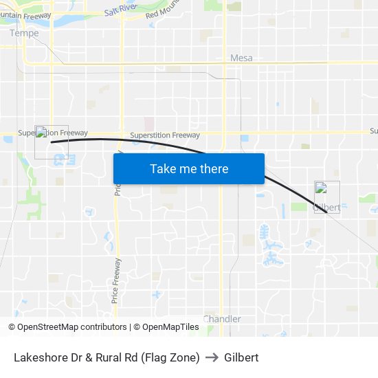 Lakeshore Dr & Rural Rd (Flag Zone) to Gilbert map