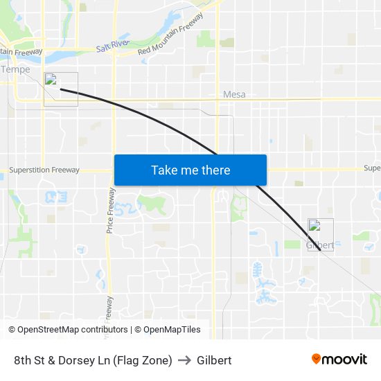 8th St & Dorsey Ln (Flag Zone) to Gilbert map