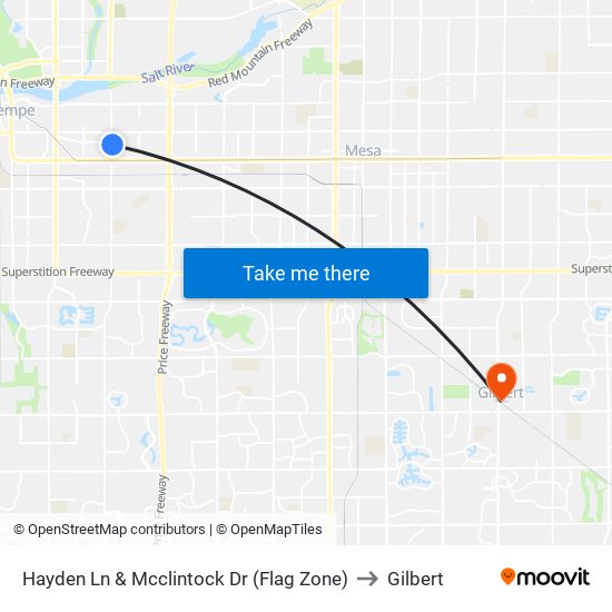 Hayden Ln & Mcclintock Dr (Flag Zone) to Gilbert map