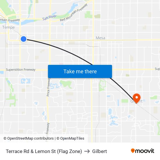 Terrace Rd & Lemon St (Flag Zone) to Gilbert map