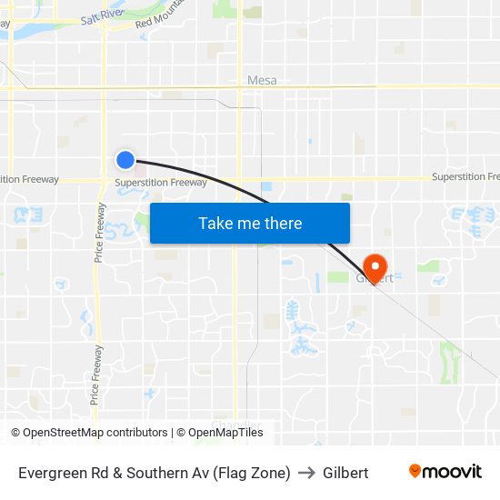 Evergreen Rd & Southern Av (Flag Zone) to Gilbert map