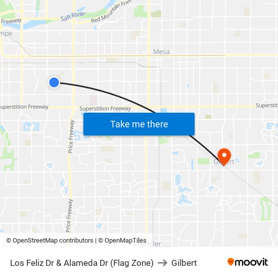 Los Feliz Dr & Alameda Dr (Flag Zone) to Gilbert map