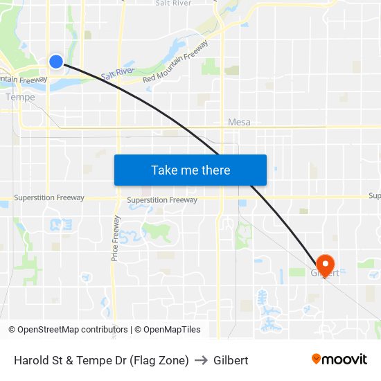 Harold St & Tempe Dr (Flag Zone) to Gilbert map