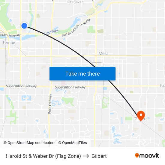 Harold St & Weber Dr (Flag Zone) to Gilbert map