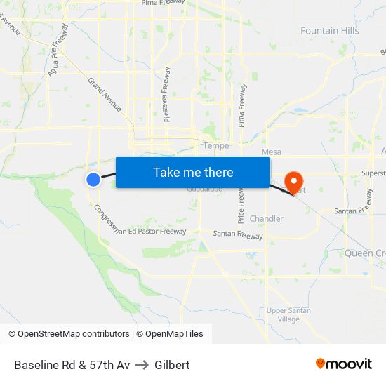 Baseline Rd & 57th Av to Gilbert map