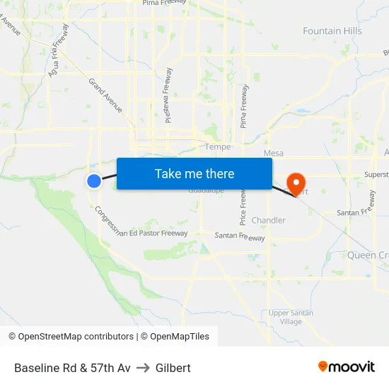 Baseline Rd & 57th Av to Gilbert map