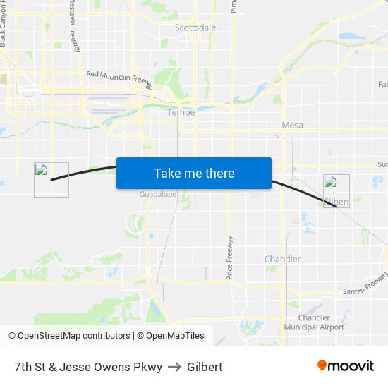 7th St & Jesse Owens Pkwy to Gilbert map