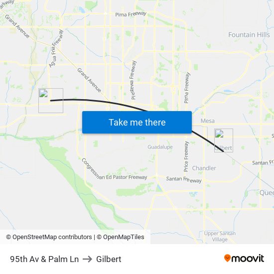 95th Av & Palm Ln to Gilbert map