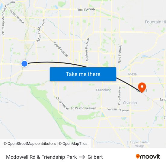 Mcdowell Rd & Friendship Park to Gilbert map