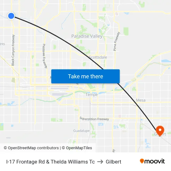 I-17 Frontage Rd & Thelda Williams Tc to Gilbert map