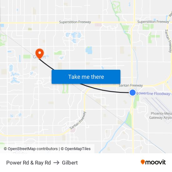 Power Rd & Ray Rd to Gilbert map