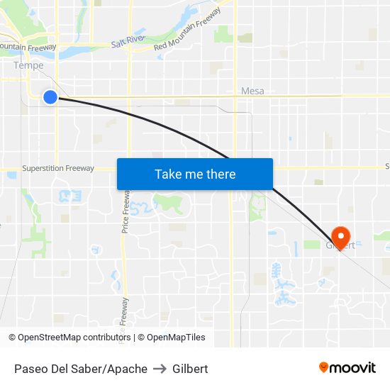 Paseo Del Saber/Apache to Gilbert map