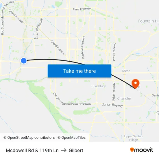 Mcdowell Rd & 119th Ln to Gilbert map
