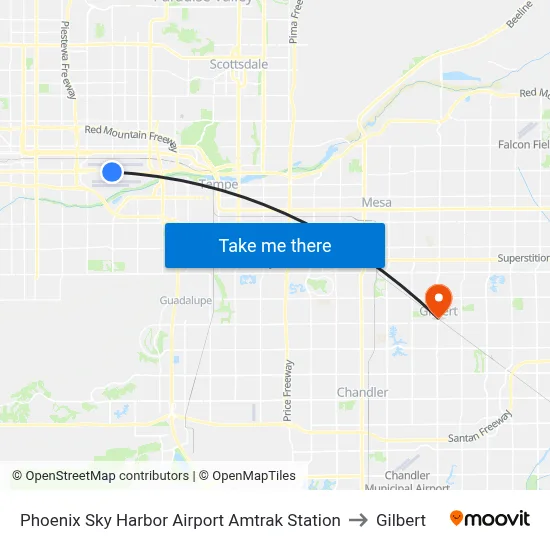 Phoenix Sky Harbor Airport Amtrak Station to Gilbert map