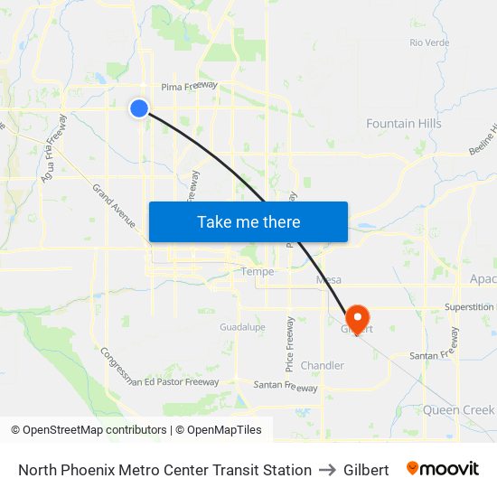 North Phoenix Metro Center Transit Station to Gilbert map