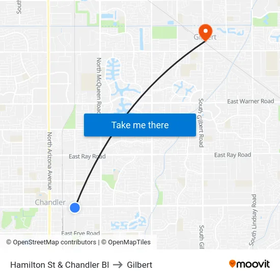 Hamilton St & Chandler Bl to Gilbert map
