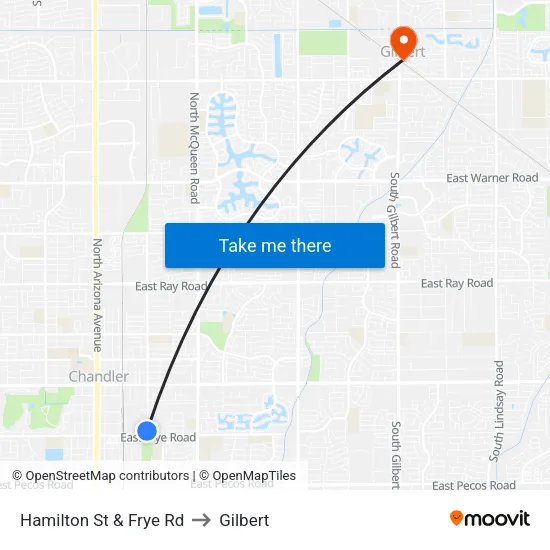 Hamilton St & Frye Rd to Gilbert map