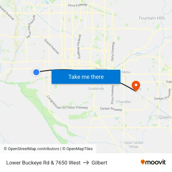 Lower Buckeye Rd & 7650 West to Gilbert map