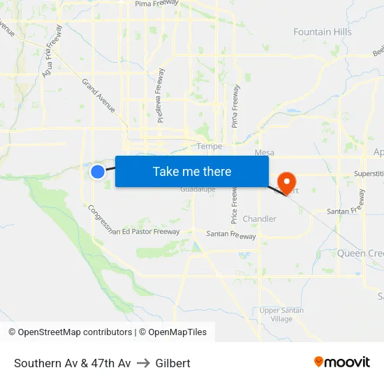 Southern Av & 47th Av to Gilbert map